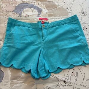 Lilly Pulitzer Aqua Scalloped Hem Shorts